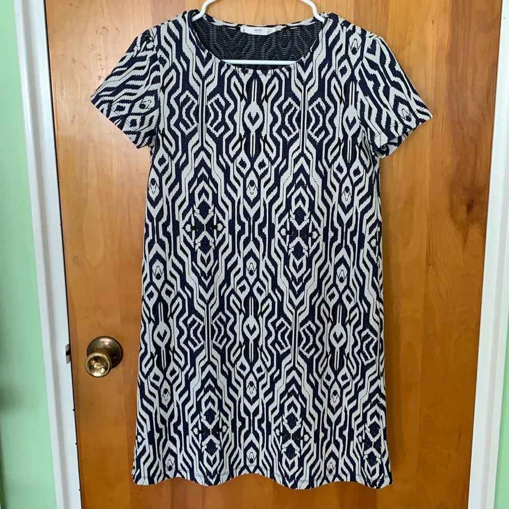 Mango Blue, Black, and White Shirt Dress